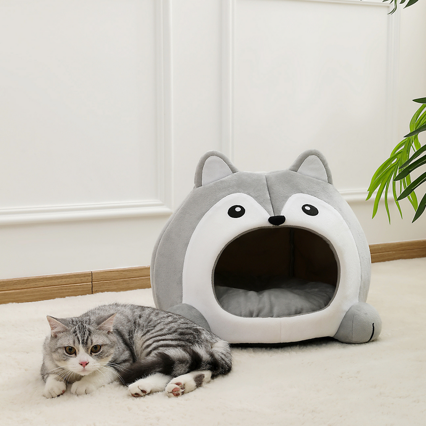 Husky Dog Shape Cat Bed House