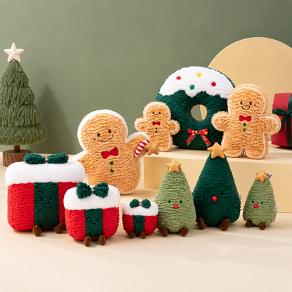 Christmas Plush Pillow | Gingerbread Tree Wreath Holiday Cushion