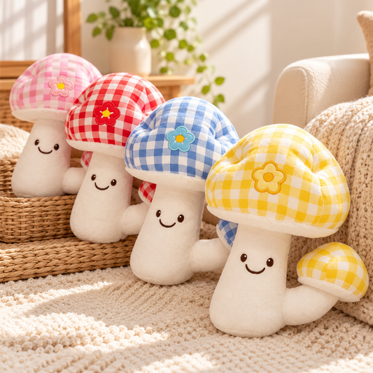 Cute Checkered Mushroom Plush Toy