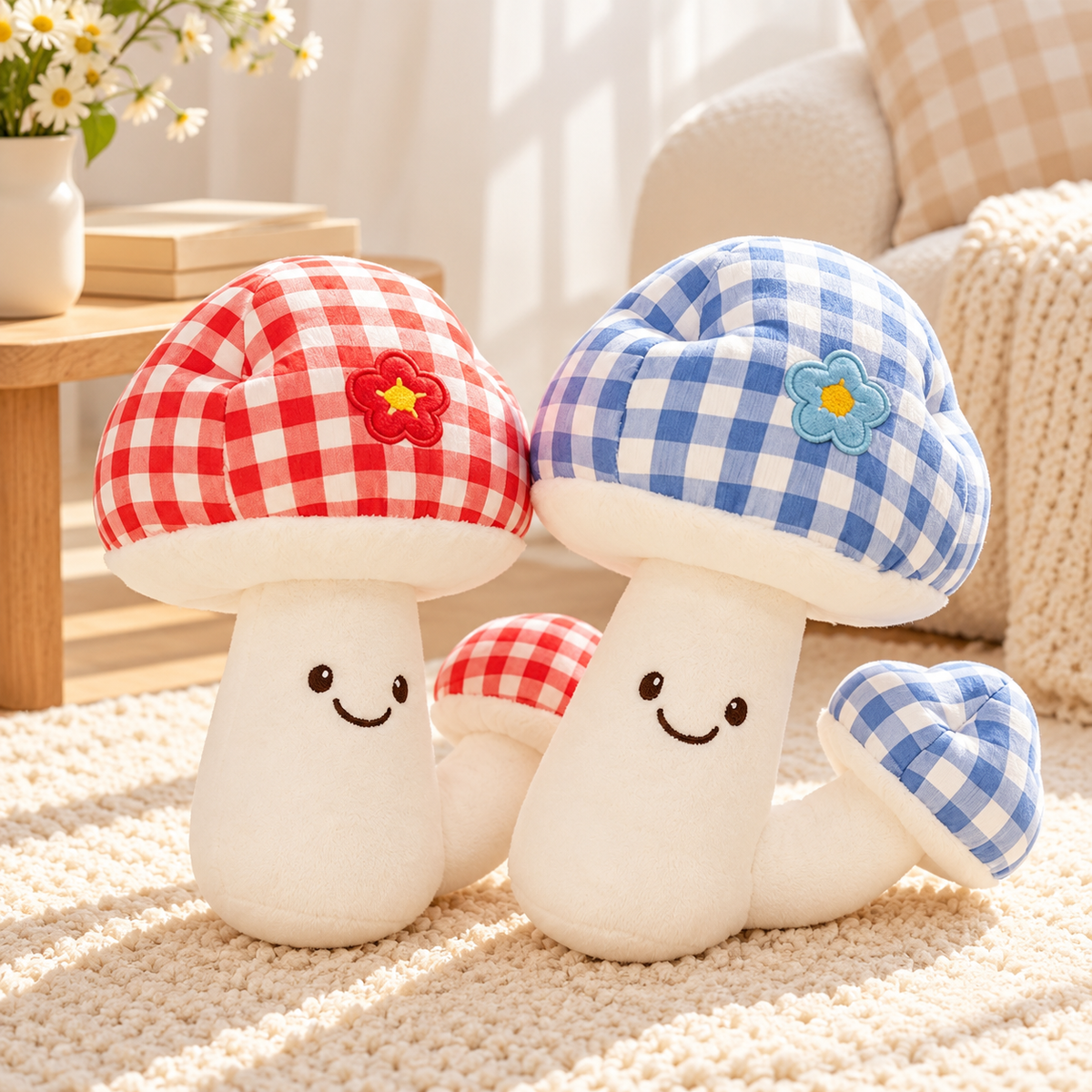 Cute Checkered Mushroom Plush Toy