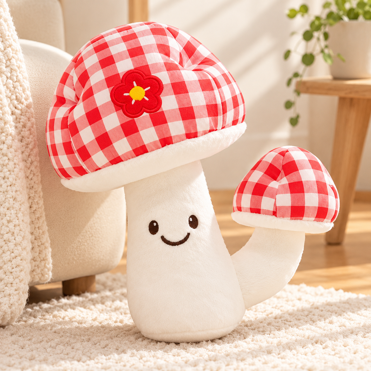 Cute Checkered Mushroom Plush Toy