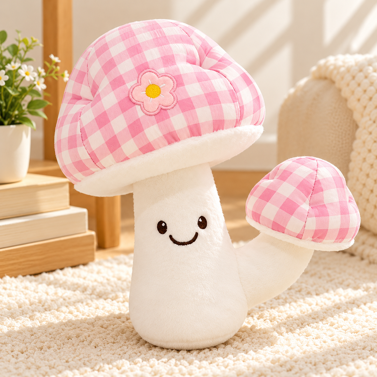 Cute Checkered Mushroom Plush Toy