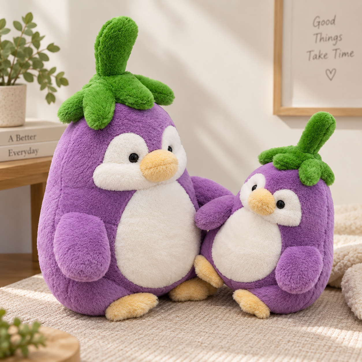 Eggplant Penguin Plush Toy – Cute Purple Fruit Stuffed Animal