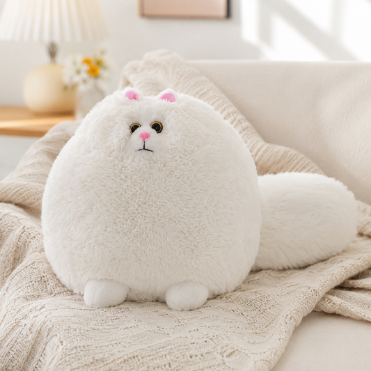 Fluffy Cat Plush Toy Soft Round Stuffed Cat Pillow