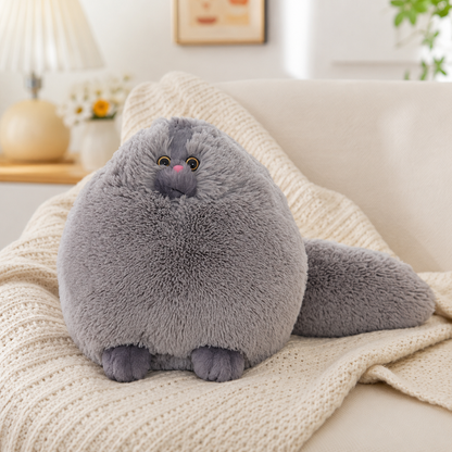 Fluffy Cat Plush Toy Soft Round Stuffed Cat Pillow